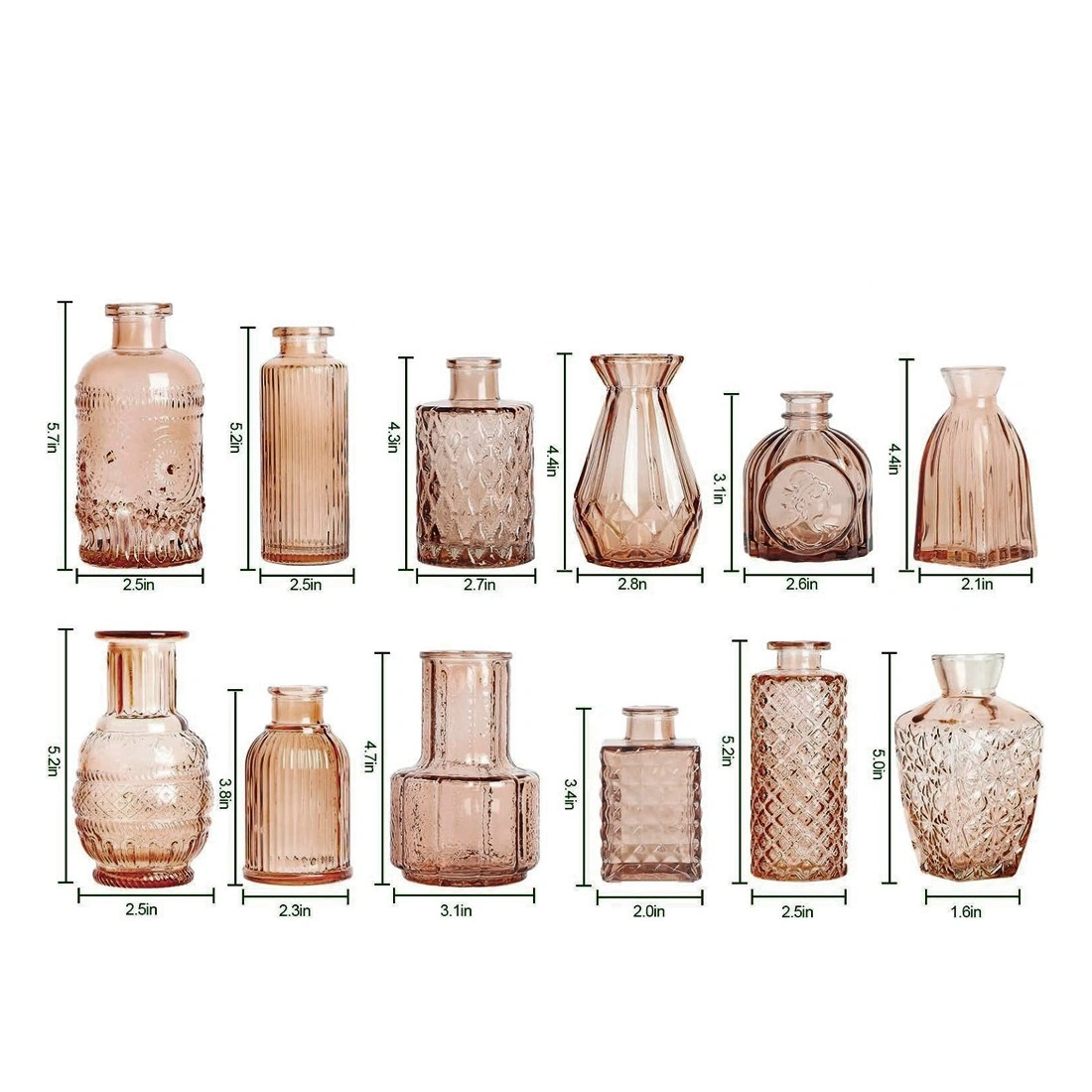 Set of 12 Small Green Glass Bud Vases - Mini Glass Vases for Centerpieces, Flowers & Home Decor view 5