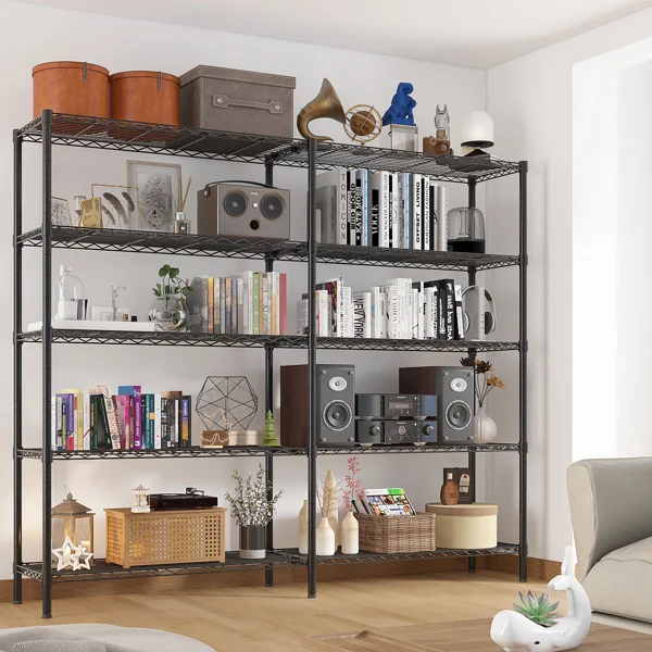 5-layer double row, freely adjustable layer spacing, with adjustable feet, display stand, iron, 177*40*180cm, powder-coated black
