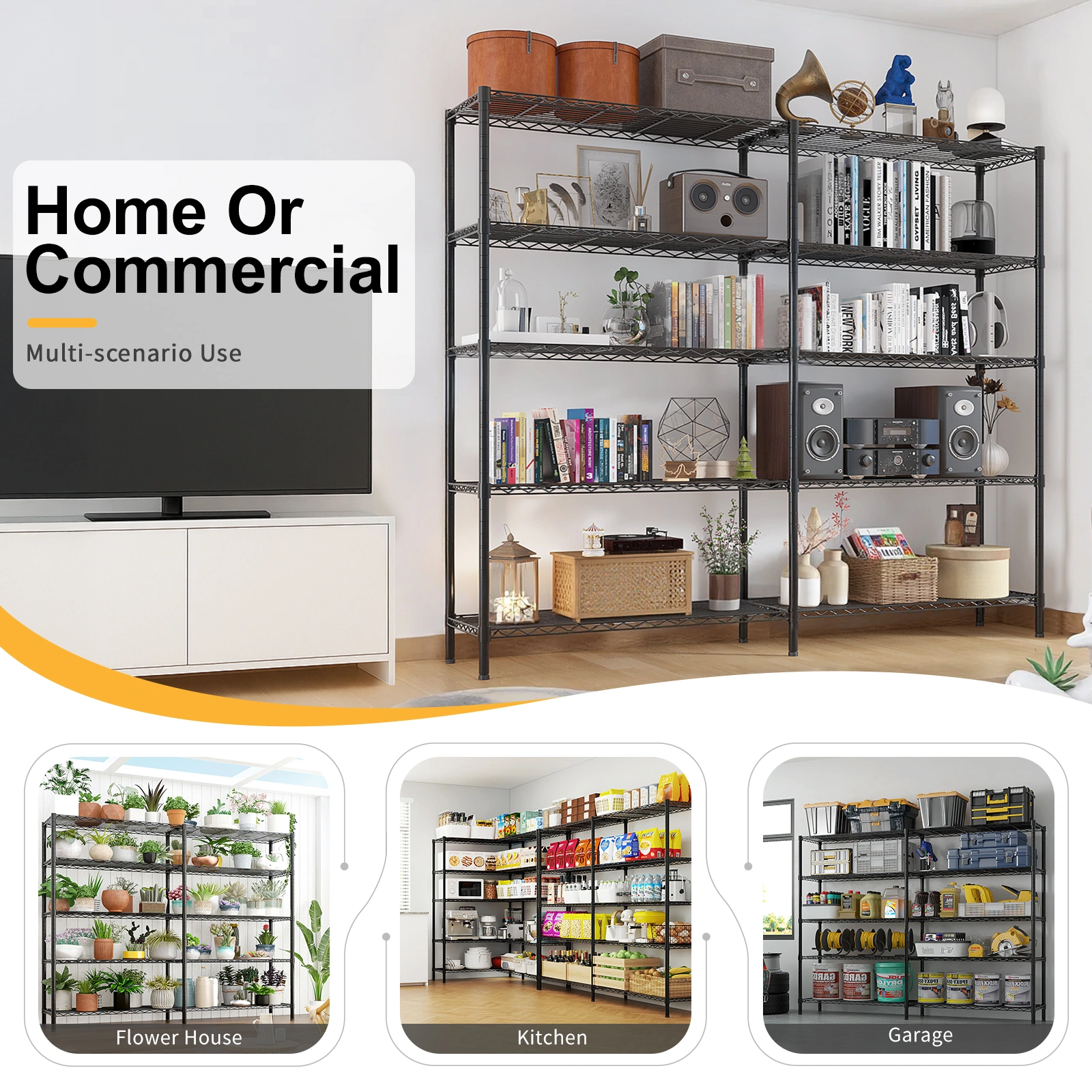 5-layer double row, freely adjustable layer spacing, with adjustable feet, display stand, iron, 177*40*180cm, powder-coated black view 10
