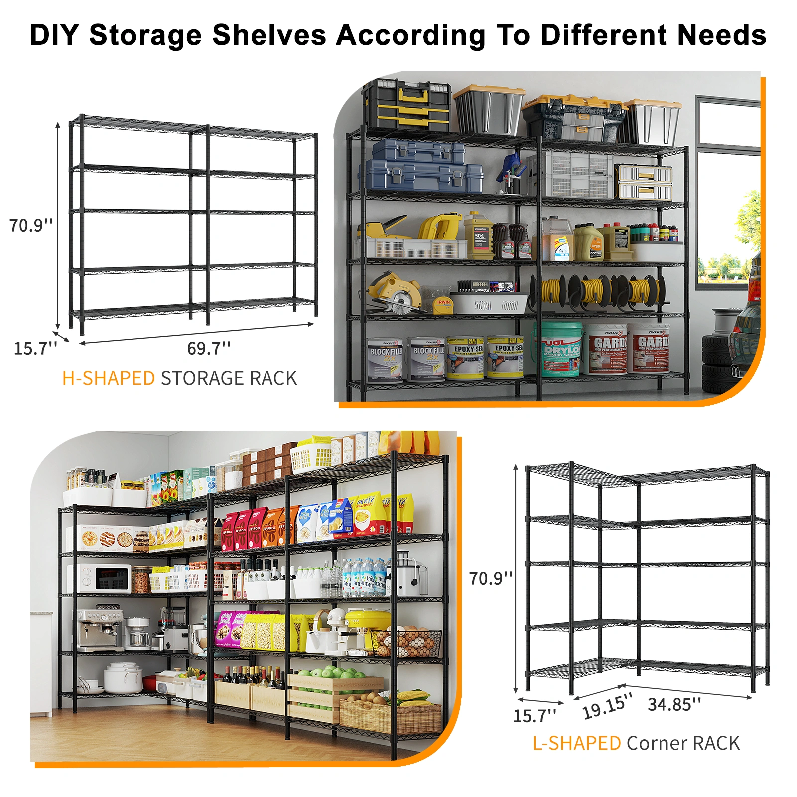 5-layer double row, freely adjustable layer spacing, with adjustable feet, display stand, iron, 177*40*180cm, powder-coated black view 12