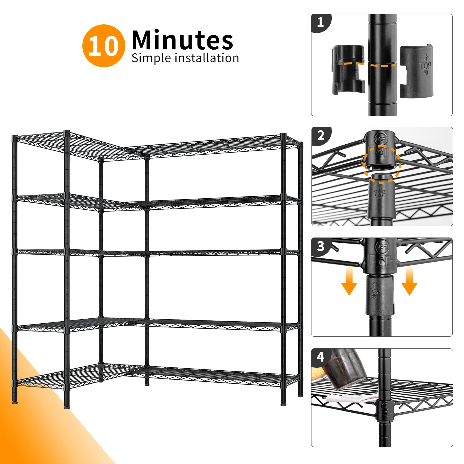 5-layer double row, freely adjustable layer spacing, with adjustable feet, display stand, iron, 177*40*180cm, powder-coated black view 8