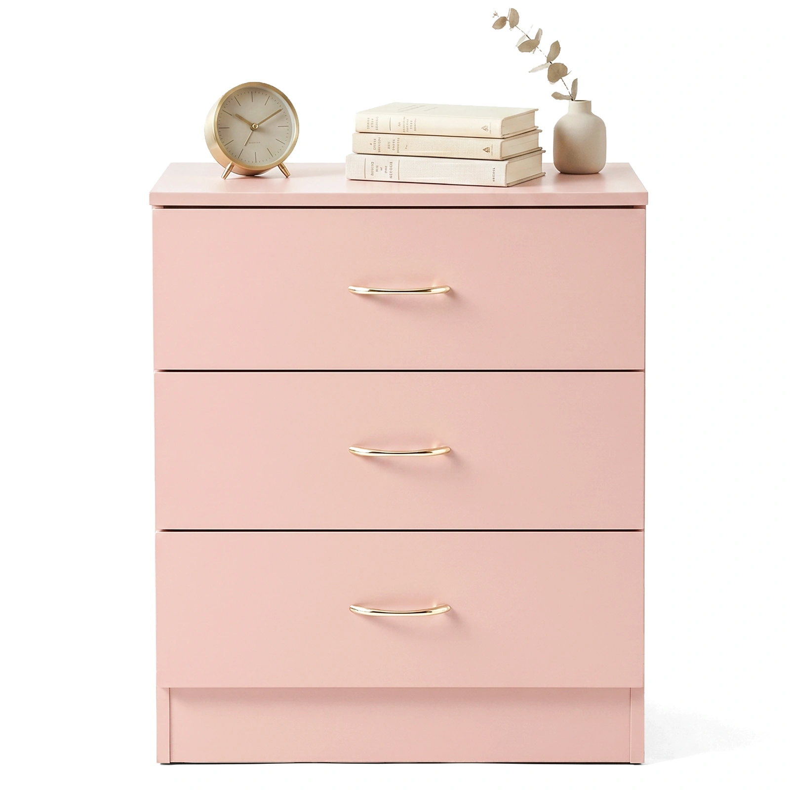 3-Drawer Chest with Faux Rose Gold Handles Drawer Dresser 22.05*12.99*25.98in Pink view 2