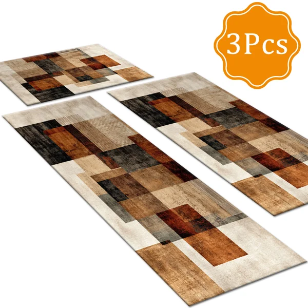 Three-piece kitchen rug set, non-slip and washable, abstract pattern kitchen hallway rug, soft and comfortable, suitable for sinks, floors, entrances, hallways and bathrooms. view 2