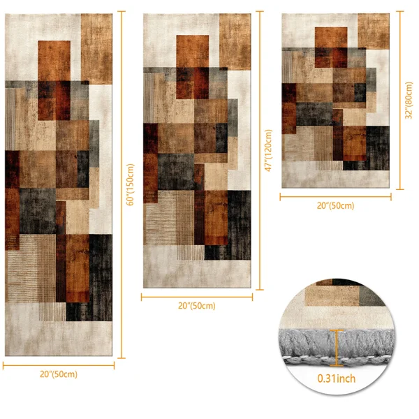 Three-piece kitchen rug set, non-slip and washable, abstract pattern kitchen hallway rug, soft and comfortable, suitable for sinks, floors, entrances, hallways and bathrooms. view 3