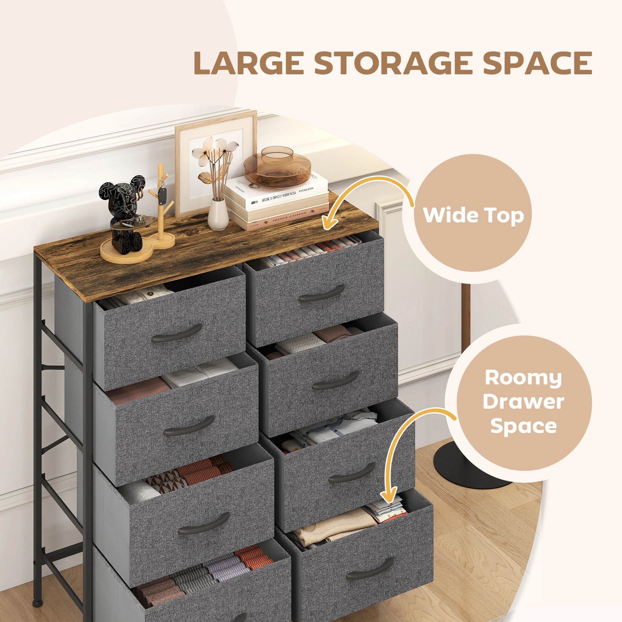 Wooden Storage Chest with Drawers - Multi-Layer Organizer Cabinet for Bedroom, Living Room & Hallway view 2