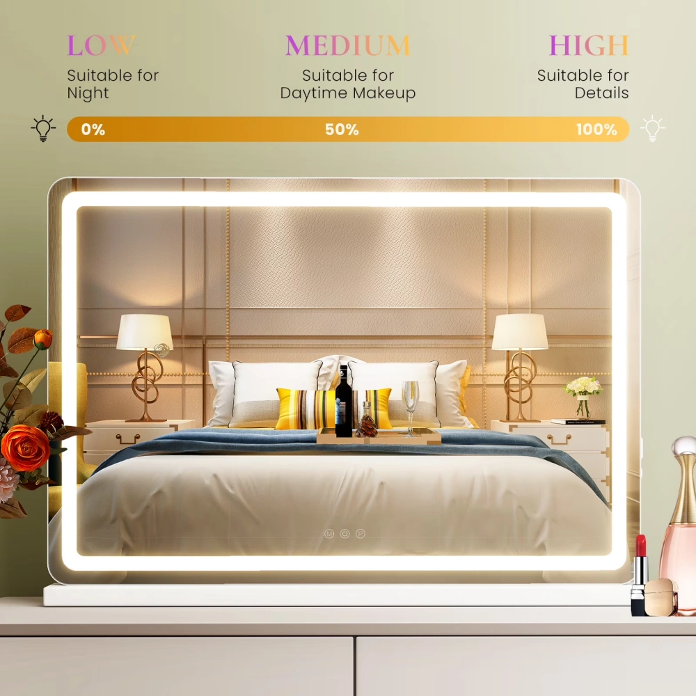 22x32 LED Vanity Mirror with Lights, Dimmable 3-Color Temperatures, Touch Screen Makeup Mirror for Dressing Table, White Square view 5