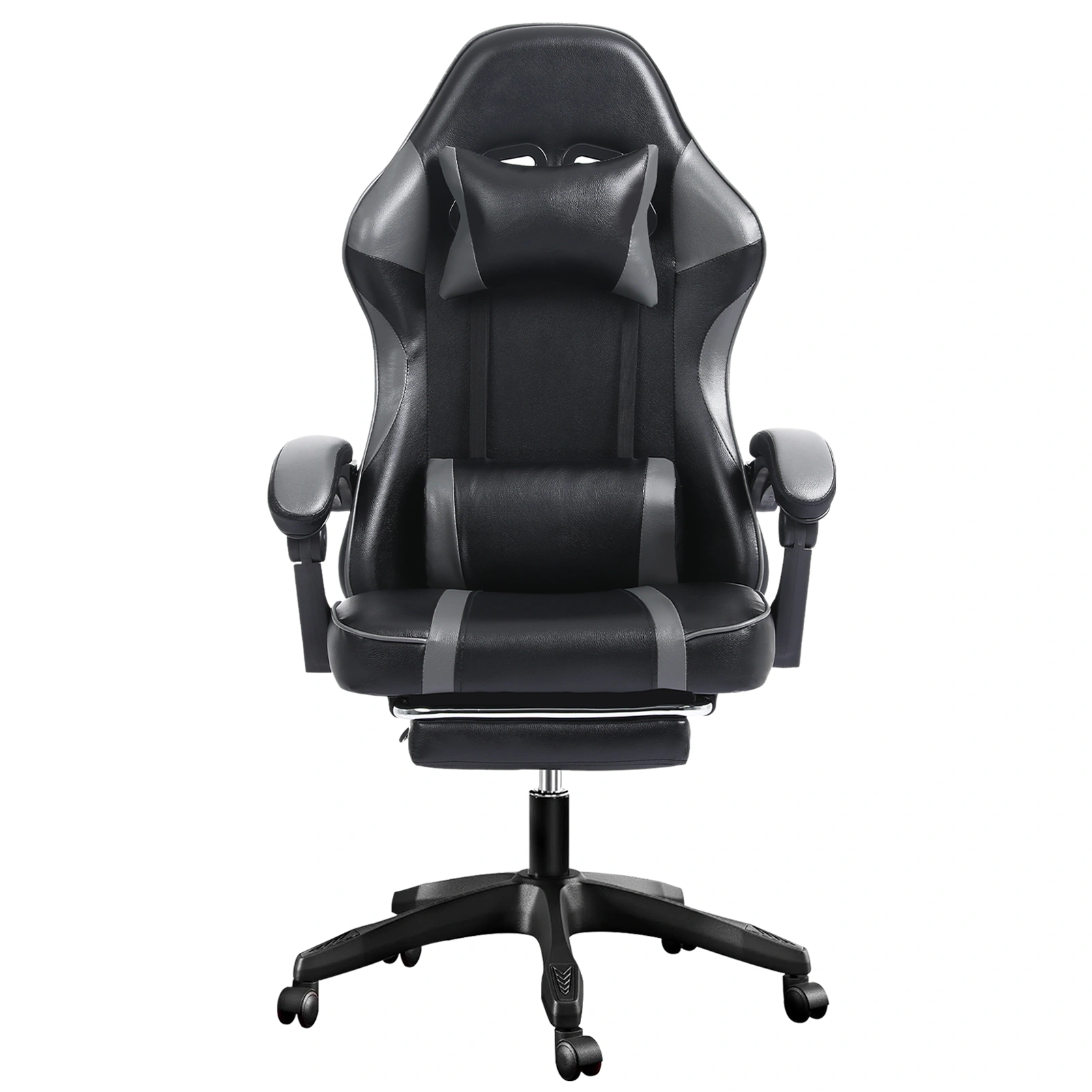 Ergonomic Gaming Chair with Footrest - Adjustable Lumbar Support Office Chair, 360° Swivel PU Leather Computer Chair for Heavy Adults, Gray