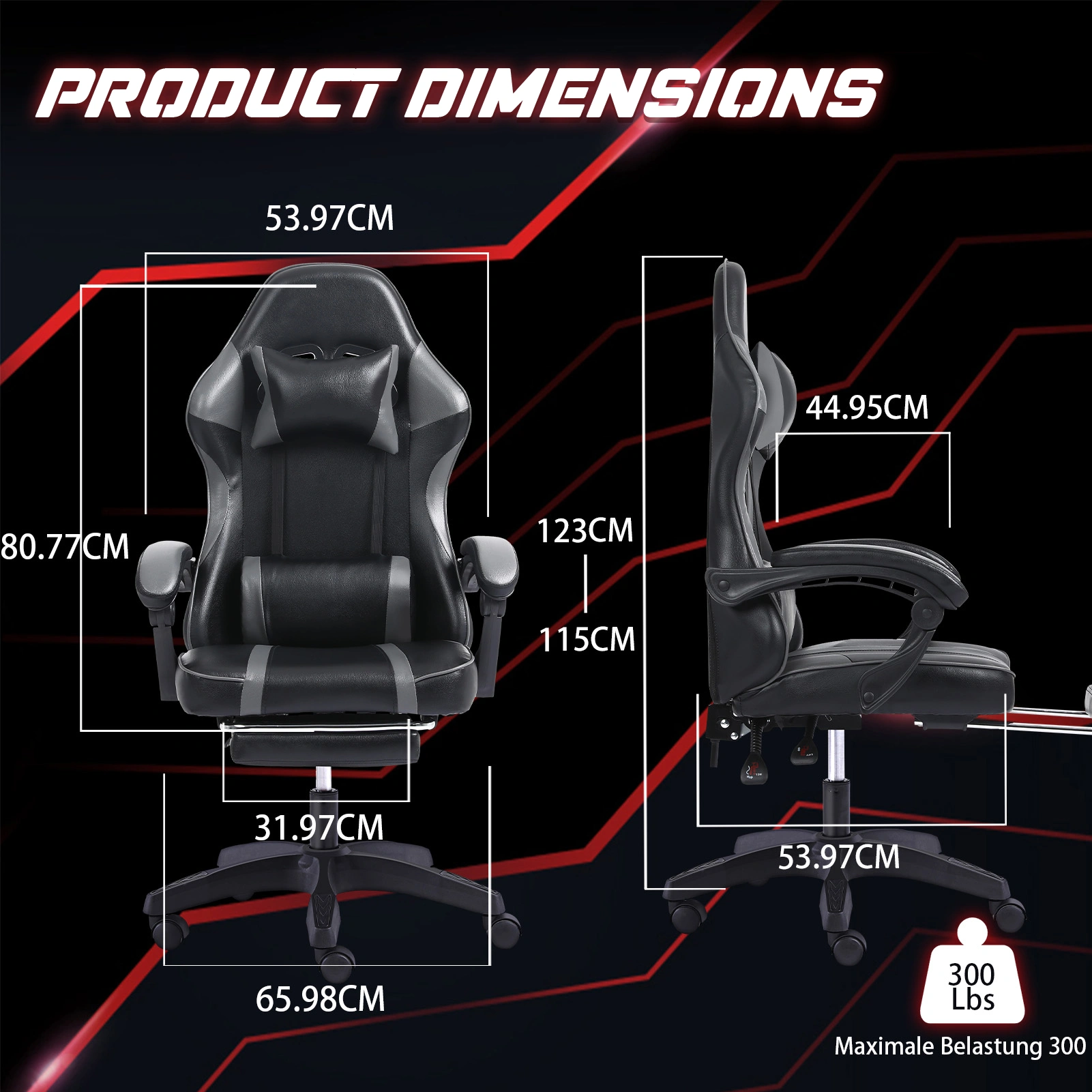 Ergonomic Gaming Chair with Footrest - Adjustable Lumbar Support Office Chair, 360° Swivel PU Leather Computer Chair for Heavy Adults, Gray view 3