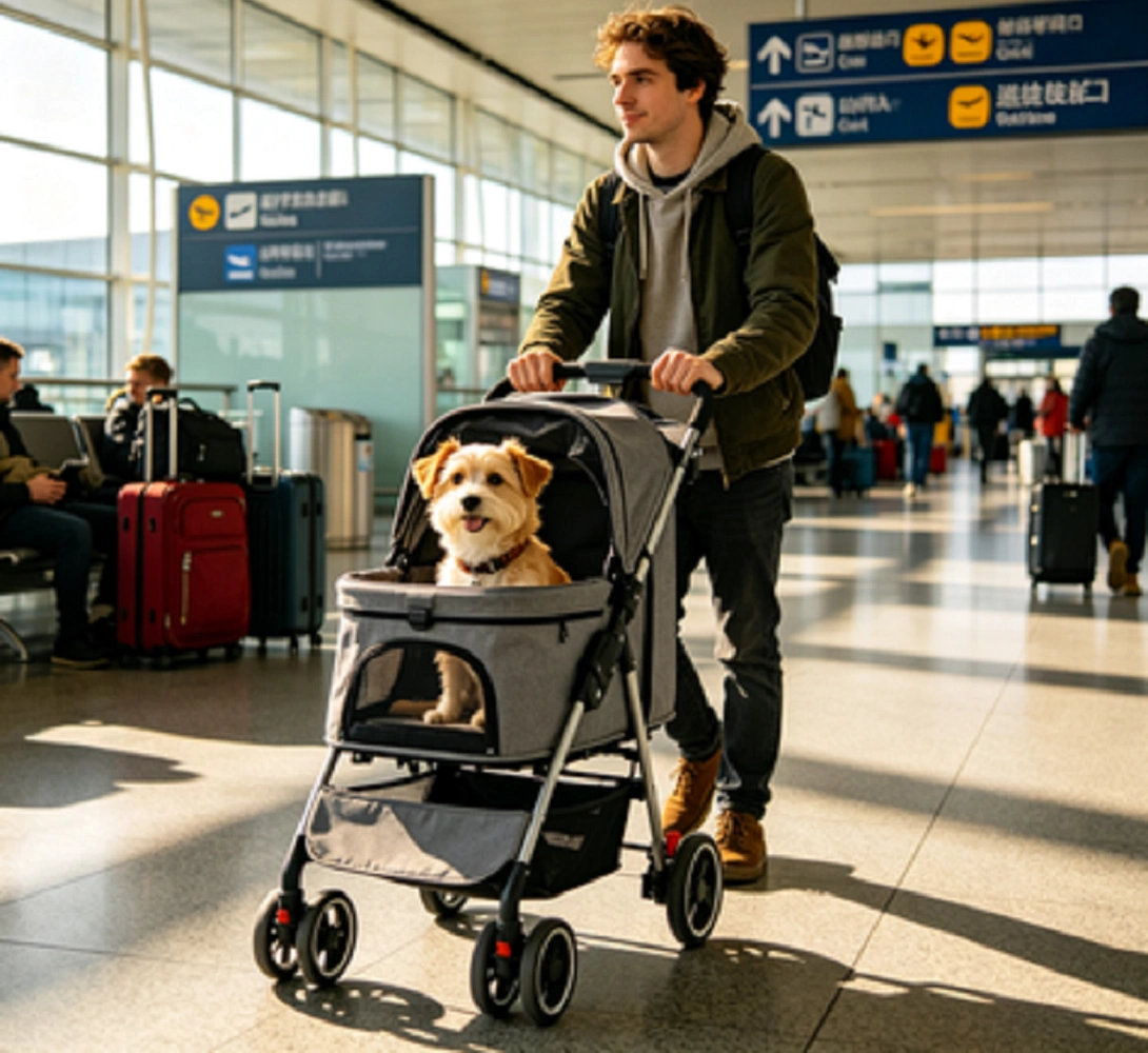 Foldable Lightweight Pet Cart for Small Dogs & Cats, Portable Outdoor Walking Stroller, Easy Assembly Travel Companion view 2