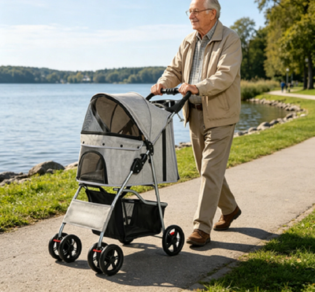 Foldable Lightweight Pet Cart for Small Dogs & Cats, Portable Outdoor Walking Stroller, Easy Assembly Travel Companion view 3