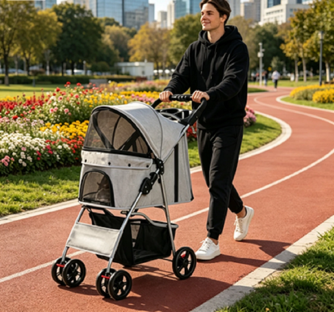 Foldable Lightweight Pet Cart for Small Dogs & Cats, Portable Outdoor Walking Stroller, Easy Assembly Travel Companion view 5