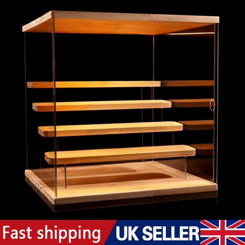 5-Tier Clear Acrylic Display Case with LED Light, Collectible Figures Shelf Cabinet with Wood Base for Action Figures & Model Displays view 2