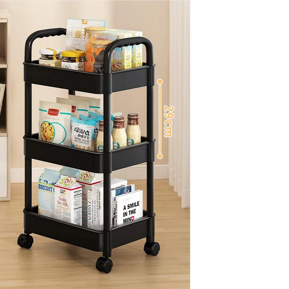 3 Tier Storage Trolley Cart on Wheels Kitchen Bathroom Laundry Narrow Space Rack black