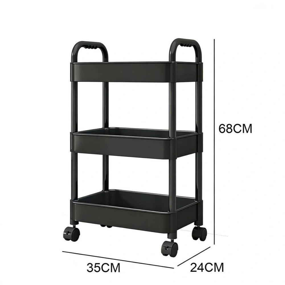 3 Tier Storage Trolley Cart on Wheels Kitchen Bathroom Laundry Narrow Space Rack black view 4