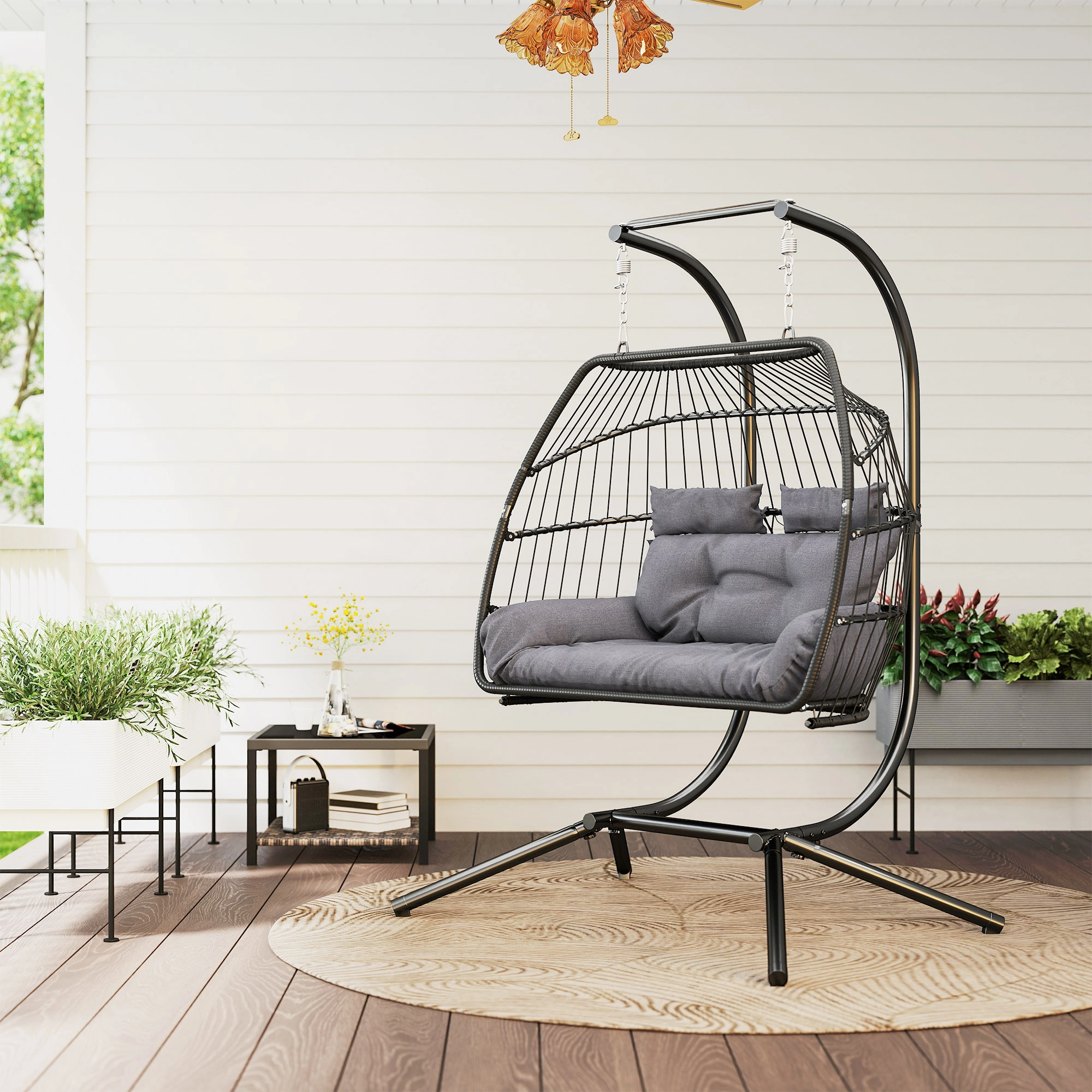 Indoor Outdoor Hanging Egg Swing Chair with Stand view 2