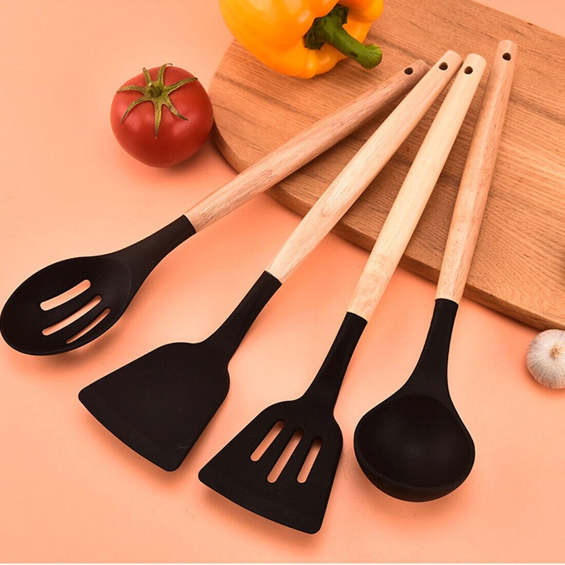 12PCS Silicone Kitchen Utensils Set, Non-Stick Cooking Spatula Turner Spoon Set with Utensil Holder, Heat Resistant BPA-Free, Black view 4