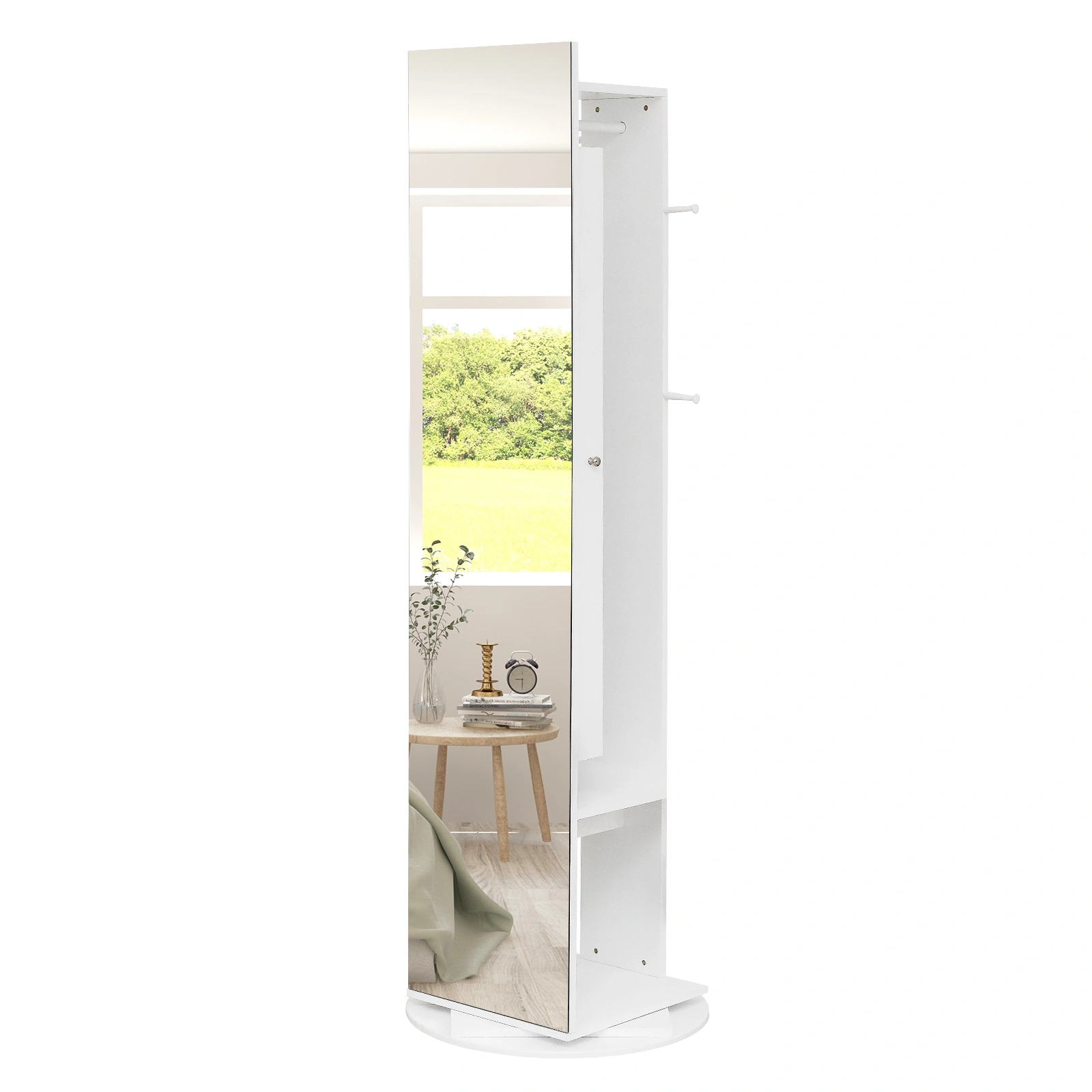 Jewelry Armoire with Full Length Mirror 360° and Large Capacity Jewelry Organizer Armoire, Mirror with Jewelry Storage, Coat Rack,Multi Storage Shelves view 7
