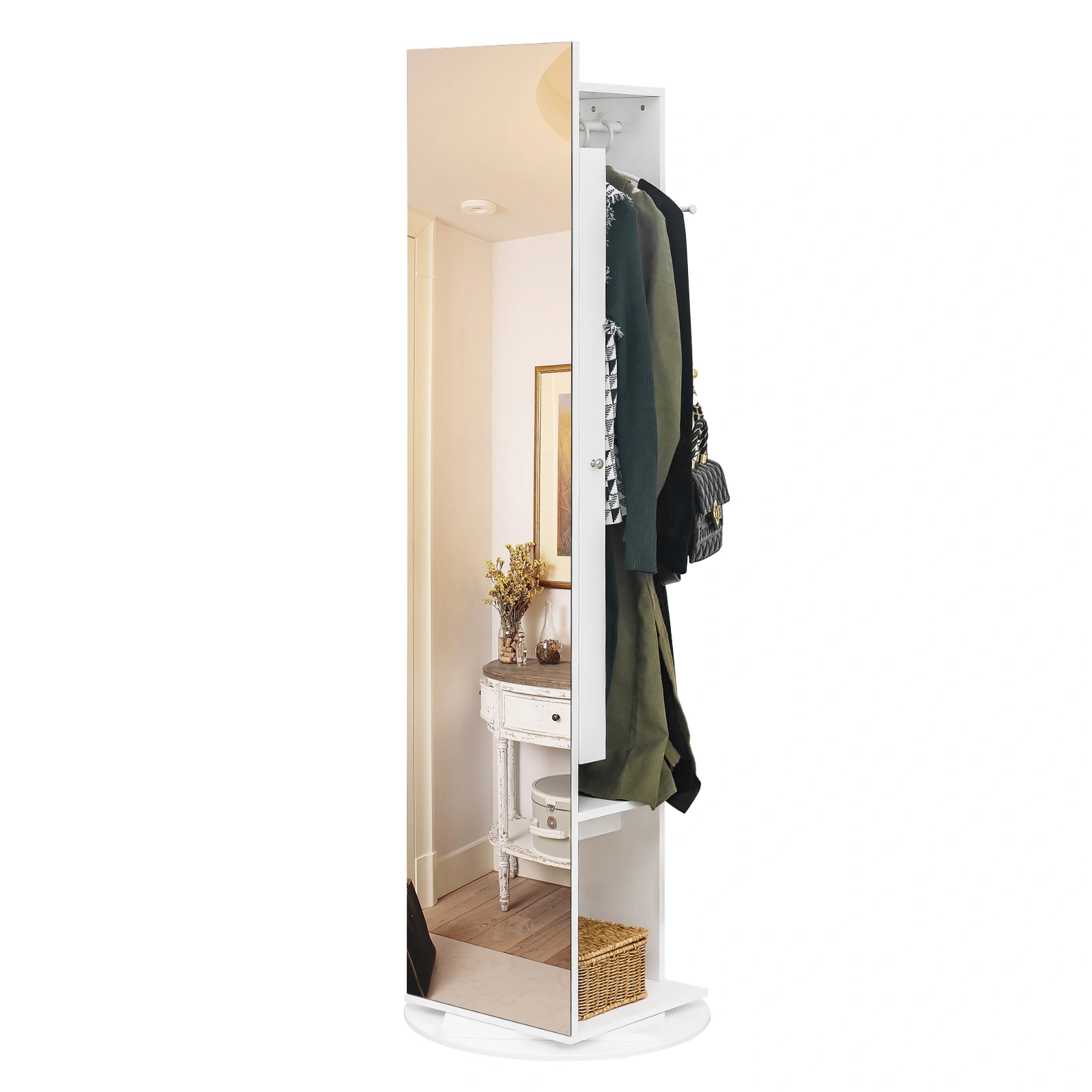 Jewelry Armoire with Full Length Mirror 360° and Large Capacity Jewelry Organizer Armoire, Mirror with Jewelry Storage, Coat Rack,Multi Storage Shelves view 8
