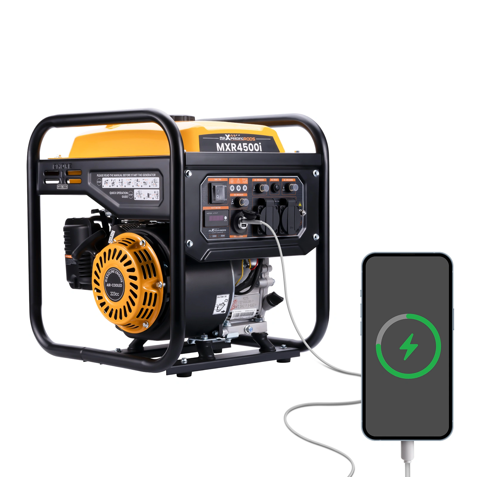 3500W Petrol Inverter Generator Portable, Low Noise for Job Site & Camping, 3500W Output