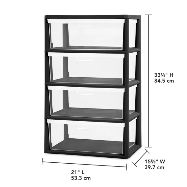 (2 pack) Wide 4 Drawer Tower, Plastic Storage Organizer with Removable Clear Bins, Easy to Assemble - No Tools Needed, Black (Shipment from Walmart) view 2