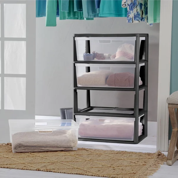 (2 pack) Wide 4 Drawer Tower, Plastic Storage Organizer with Removable Clear Bins, Easy to Assemble - No Tools Needed, Black (Shipment from Walmart) view 6