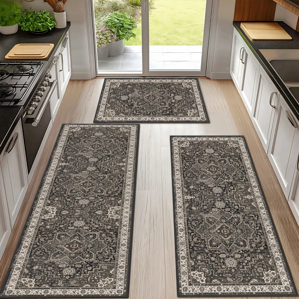 Kitchen Rug Sets of 3 Washable Boho Kitchen Rugs and Runner Carpets Non Slip Kitchen Area Rug for Laundry Room Entryway Hallway view 2