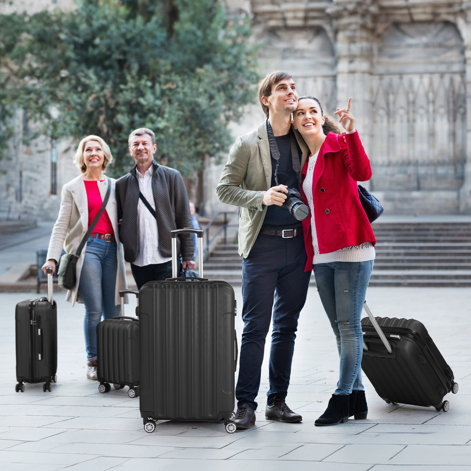 4-Piece Hard Shell ABS Suitcase Set, Telescopic Handle Trolley Luggage, Black Travel Spinner Set view 3