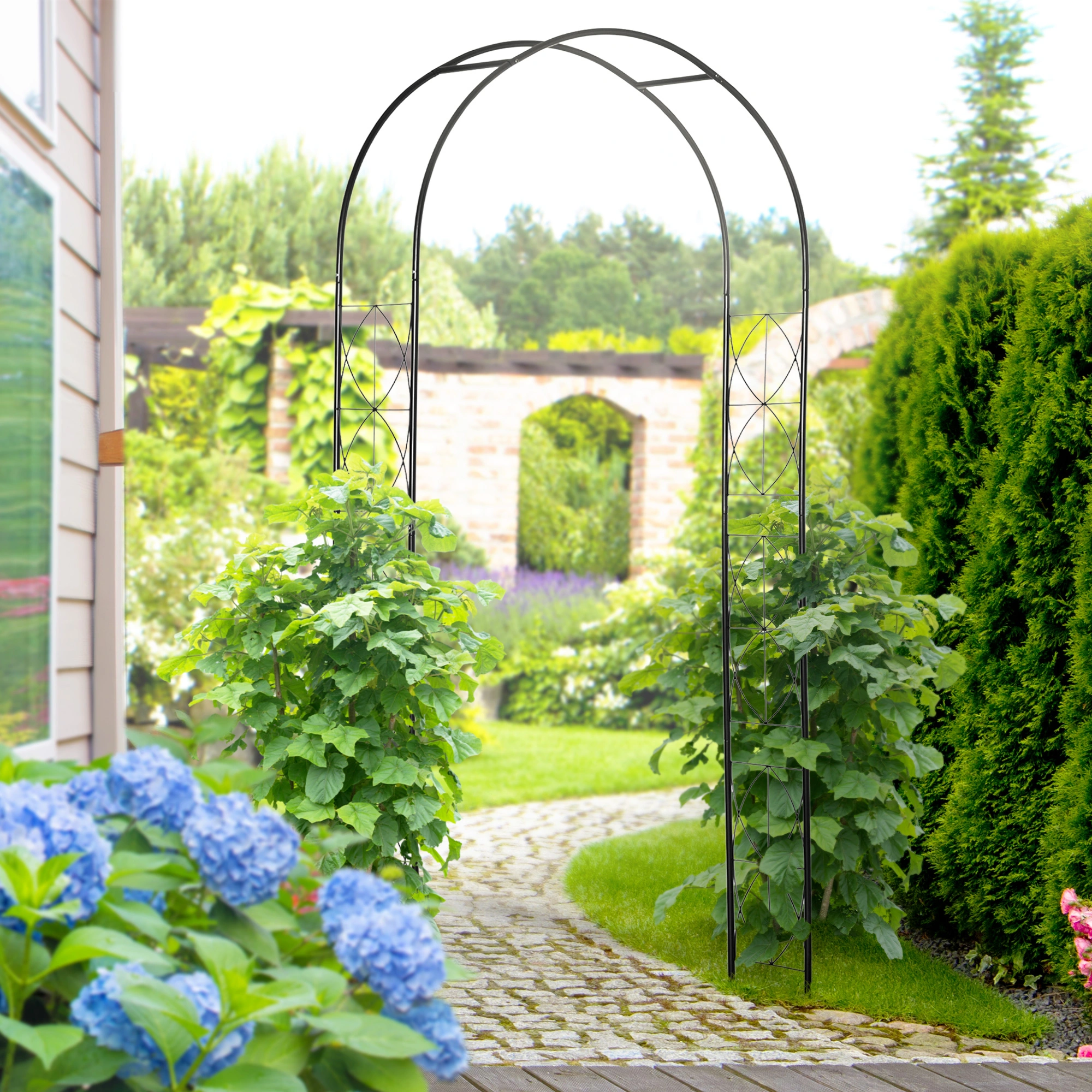 Metal Garden Arch, Heavy Duty Rose Arbor Walkway, Outdoor Trellis Arch for Patio Yard Garden Decoration, Weather Resistant Steel