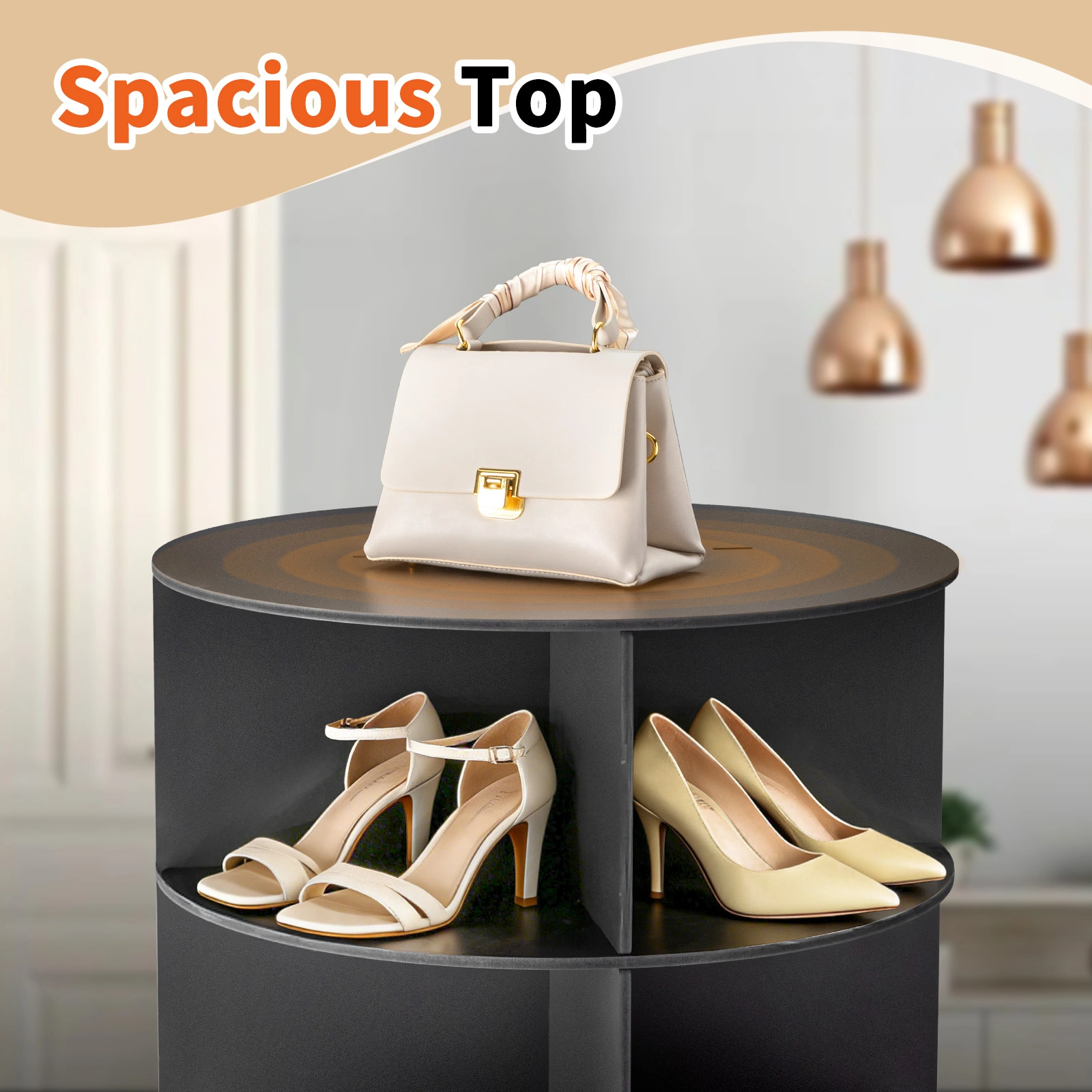 7-tier, 360° rotating wood-plastic composite shoe rack, 60*60*184cm, black view 9