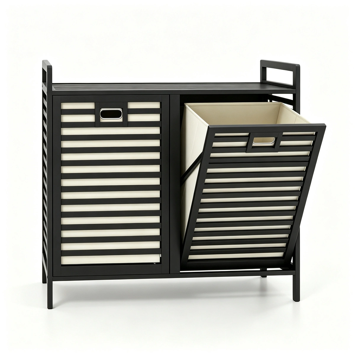 2-Bin Bamboo Laundry Hamper with 10 Gal Removable Polyester Sorter B view 3