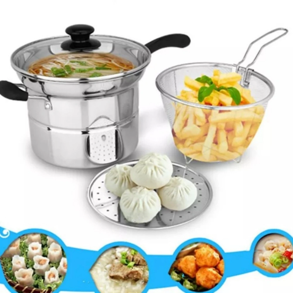 4 Pcs Non-Stick Chip Pan Deep Fryer Basket with Lid - Stainless Steel Noodle Soup Pot, 12L