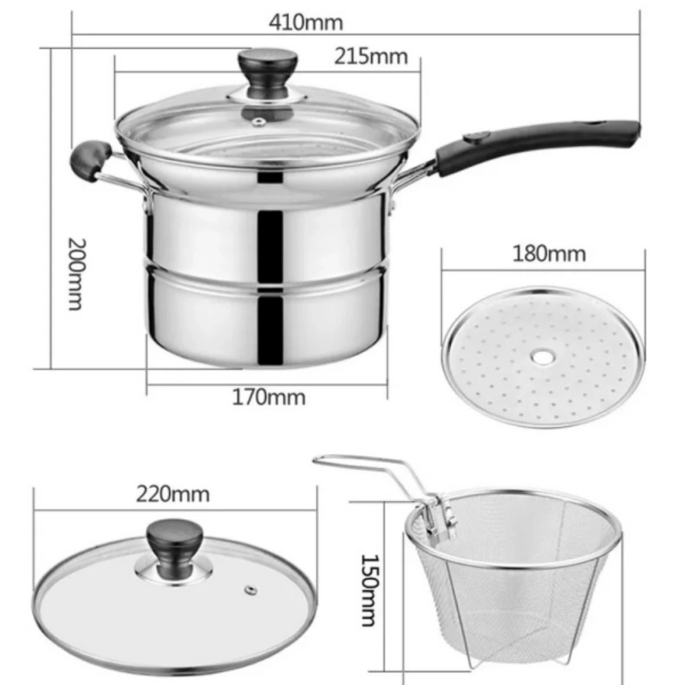 4 Pcs Non-Stick Chip Pan Deep Fryer Basket with Lid - Stainless Steel Noodle Soup Pot, 12L view 2