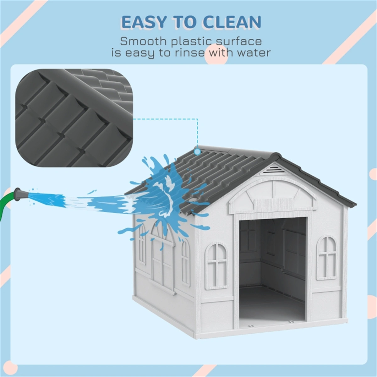 Gray Water-Resistant Dog House with Door Easy to Assemble Small Medium Puppy Shelter Indoor Outdoor Pet Home view 3