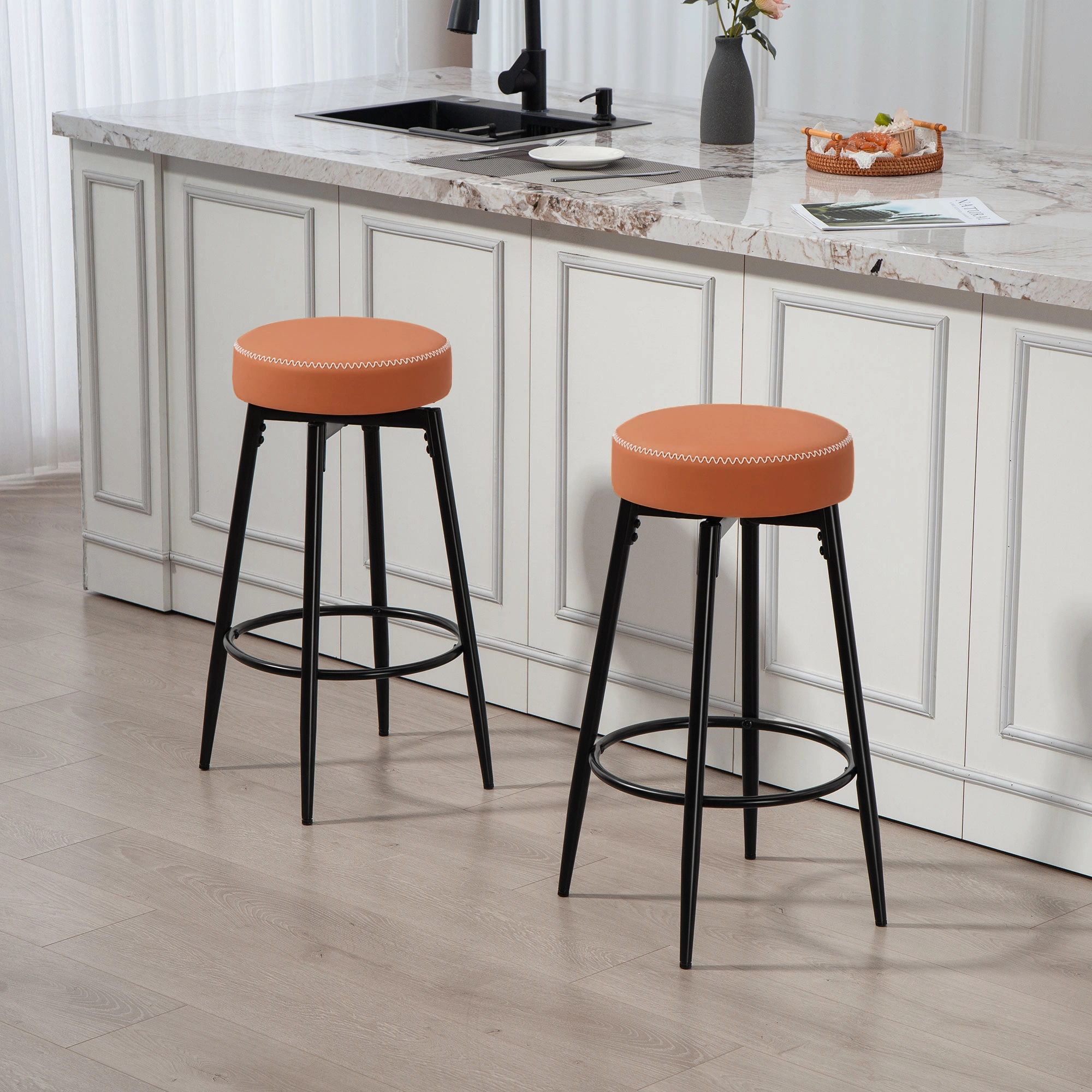 Adjustable Height Bar Stool, Contemporary Swivel Barstool with Ergonomic Design, Non-Slip Footrest for Home, Cafe, Office