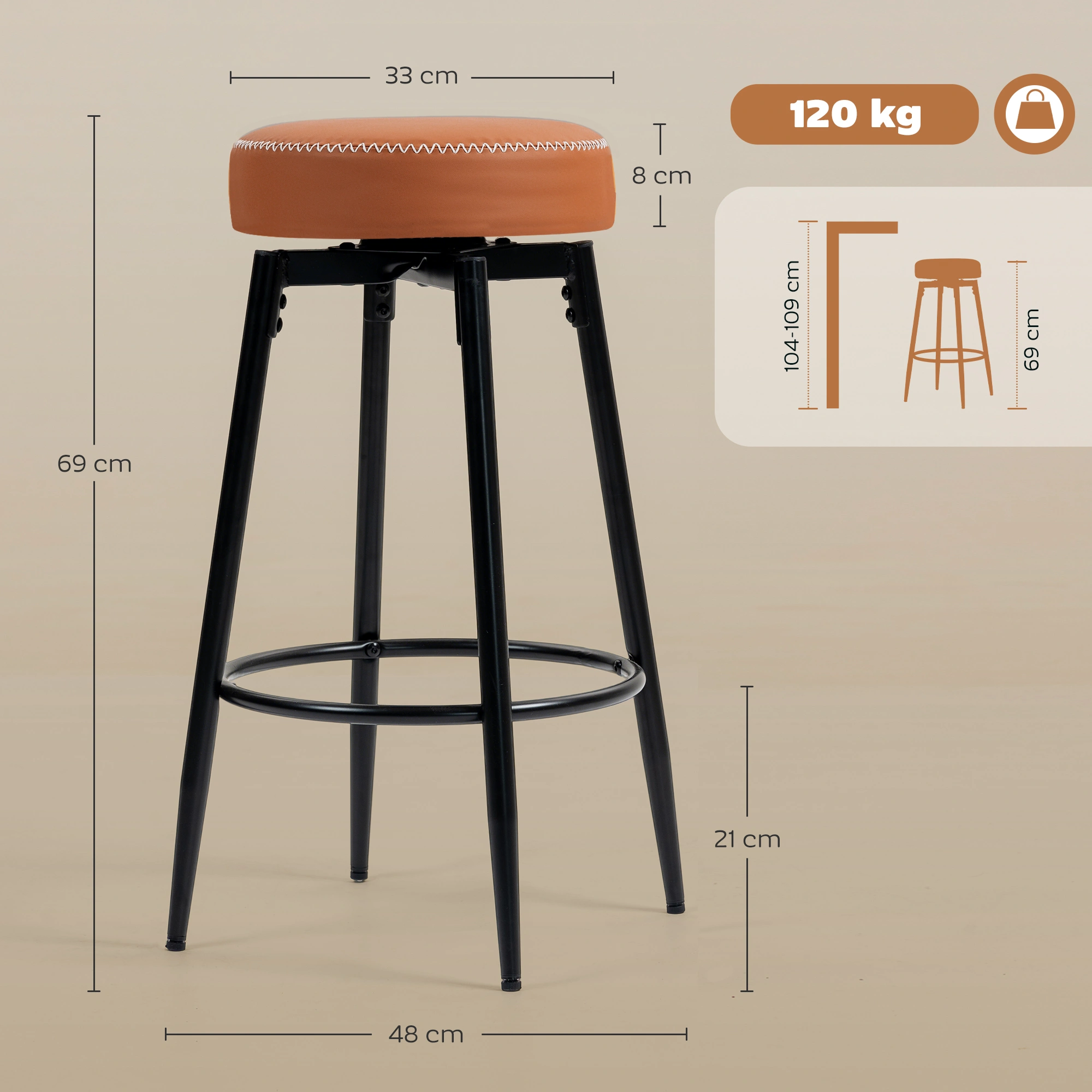 Adjustable Height Bar Stool, Contemporary Swivel Barstool with Ergonomic Design, Non-Slip Footrest for Home, Cafe, Office view 2