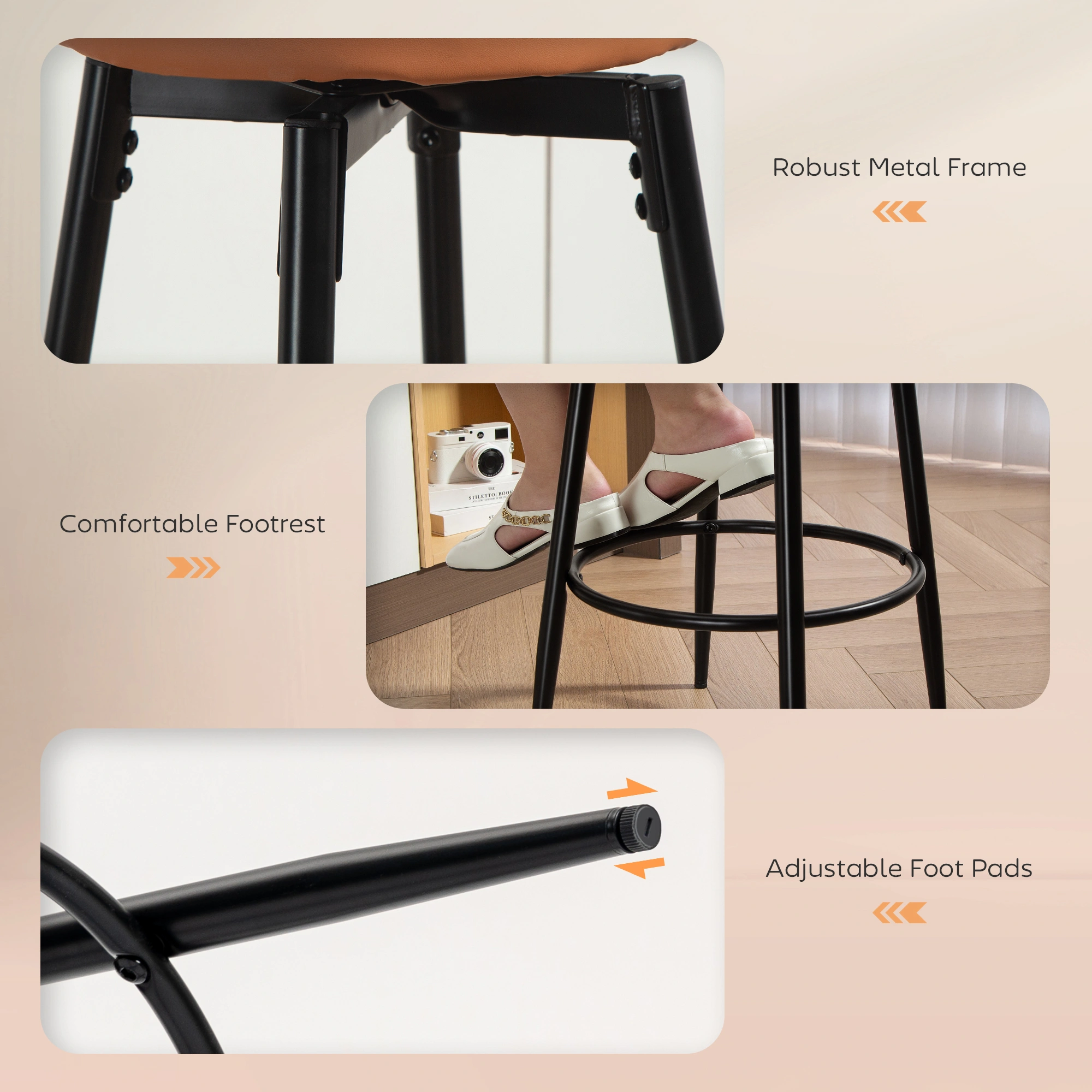 Adjustable Height Bar Stool, Contemporary Swivel Barstool with Ergonomic Design, Non-Slip Footrest for Home, Cafe, Office view 3