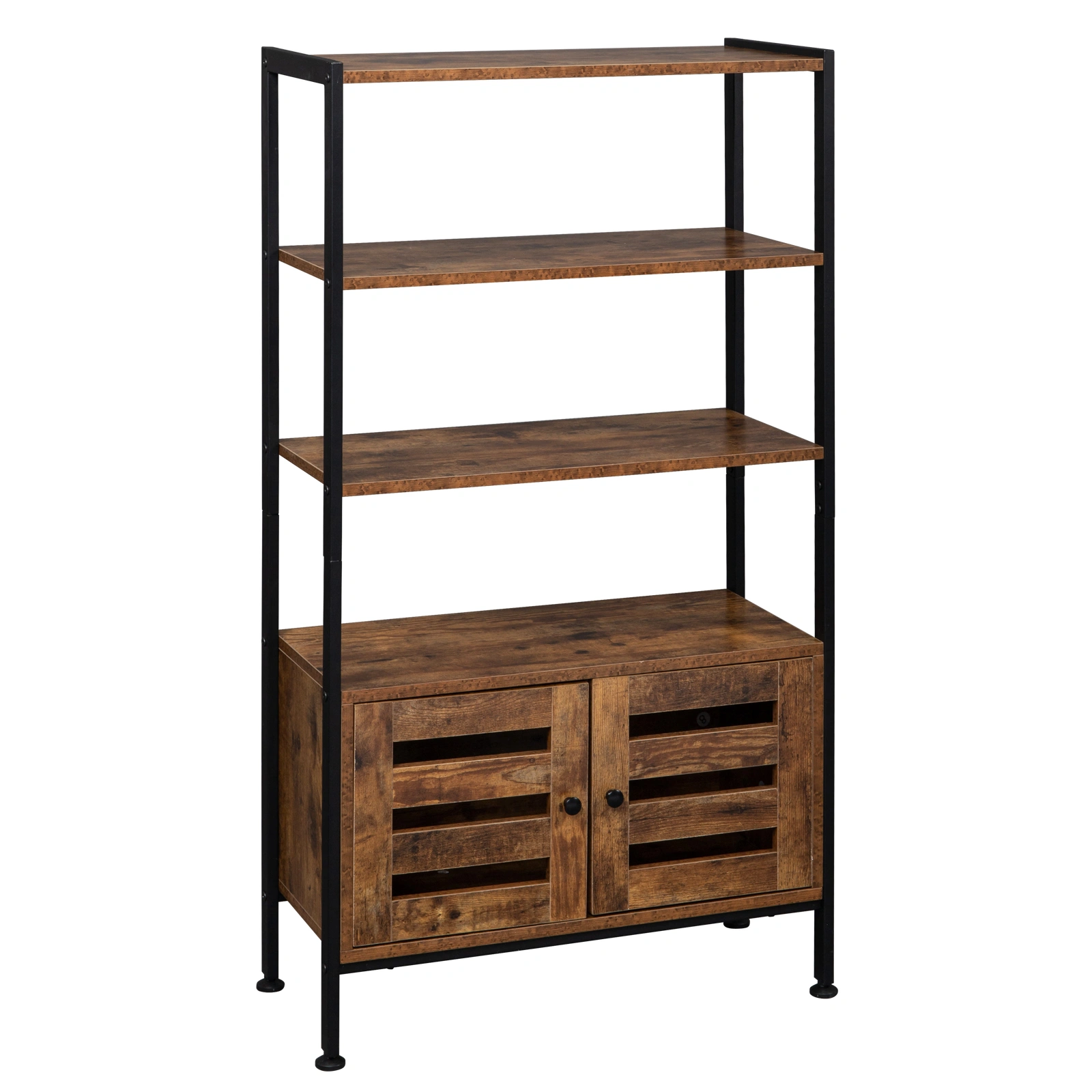Industrial Bookshelf Storage Cabinet 3 Shelves 2 Doors, Rustic Brown Multipurpose Bookcase for Living Room Bedroom Study view 3