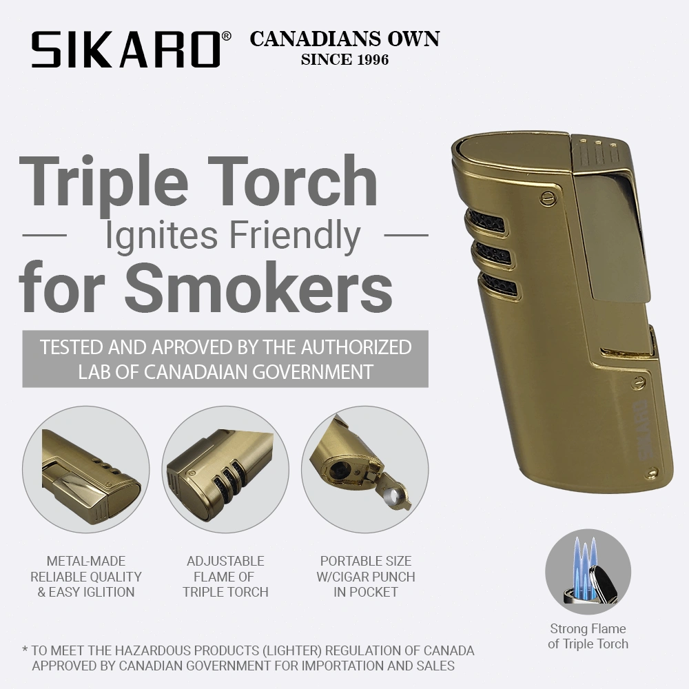 SIKARO CYCLONE Triple Torch Lighter, Gold Refillable Butane Windproof Lighter with Cigar Punch, Adjustable Flame for Cigars Cigarettes Kitchen Outdoor view 2