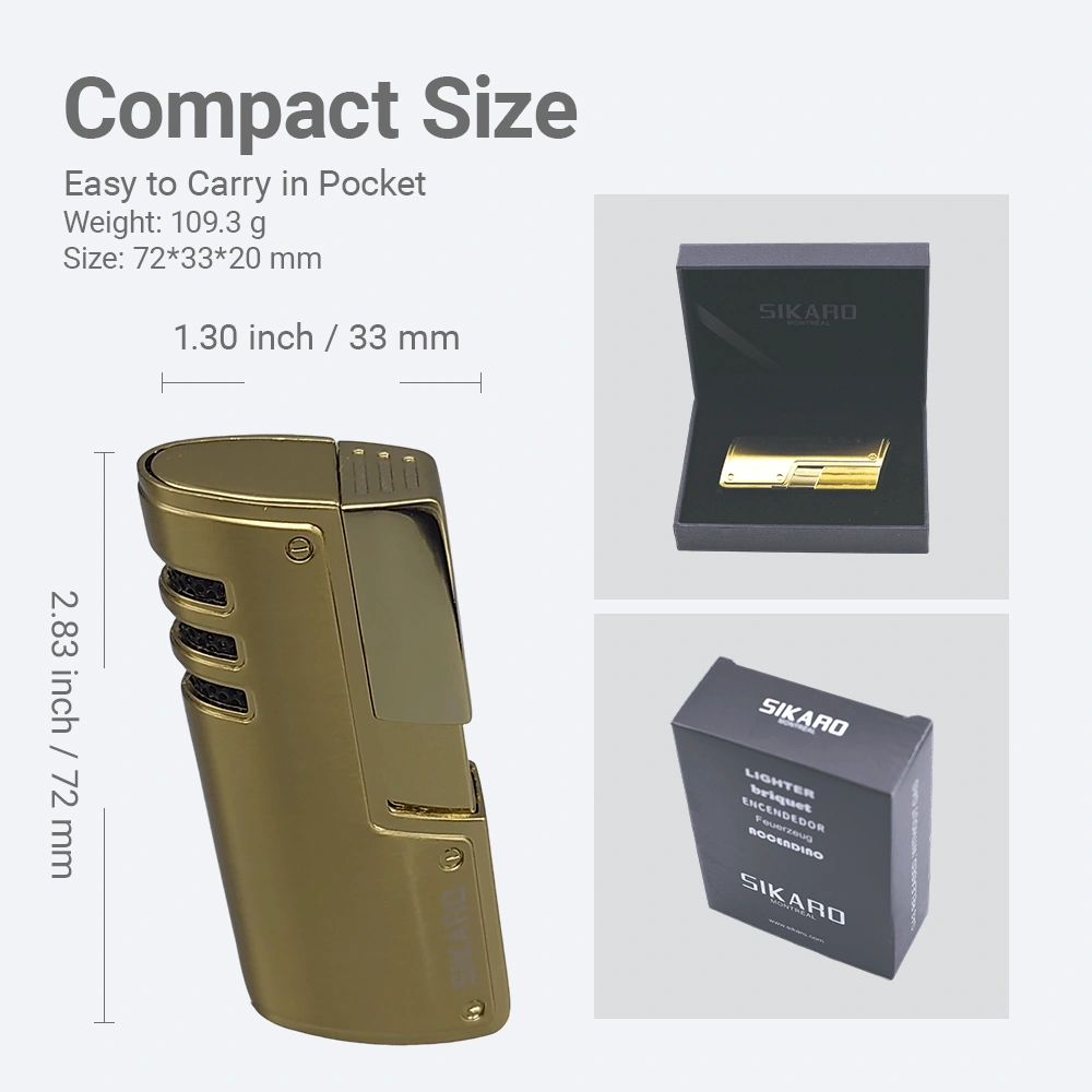 SIKARO CYCLONE Triple Torch Lighter, Gold Refillable Butane Windproof Lighter with Cigar Punch, Adjustable Flame for Cigars Cigarettes Kitchen Outdoor view 3