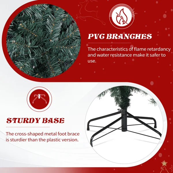 7.5 FT Artificial Christmas Tree with DIY 300 Warm White LED Lights, Hinged Xmas Pine Tree with Giant Bowknot and Red Ball Ornaments for Holiday Party Office Home, Dark Green Tree & Red Decor view 3