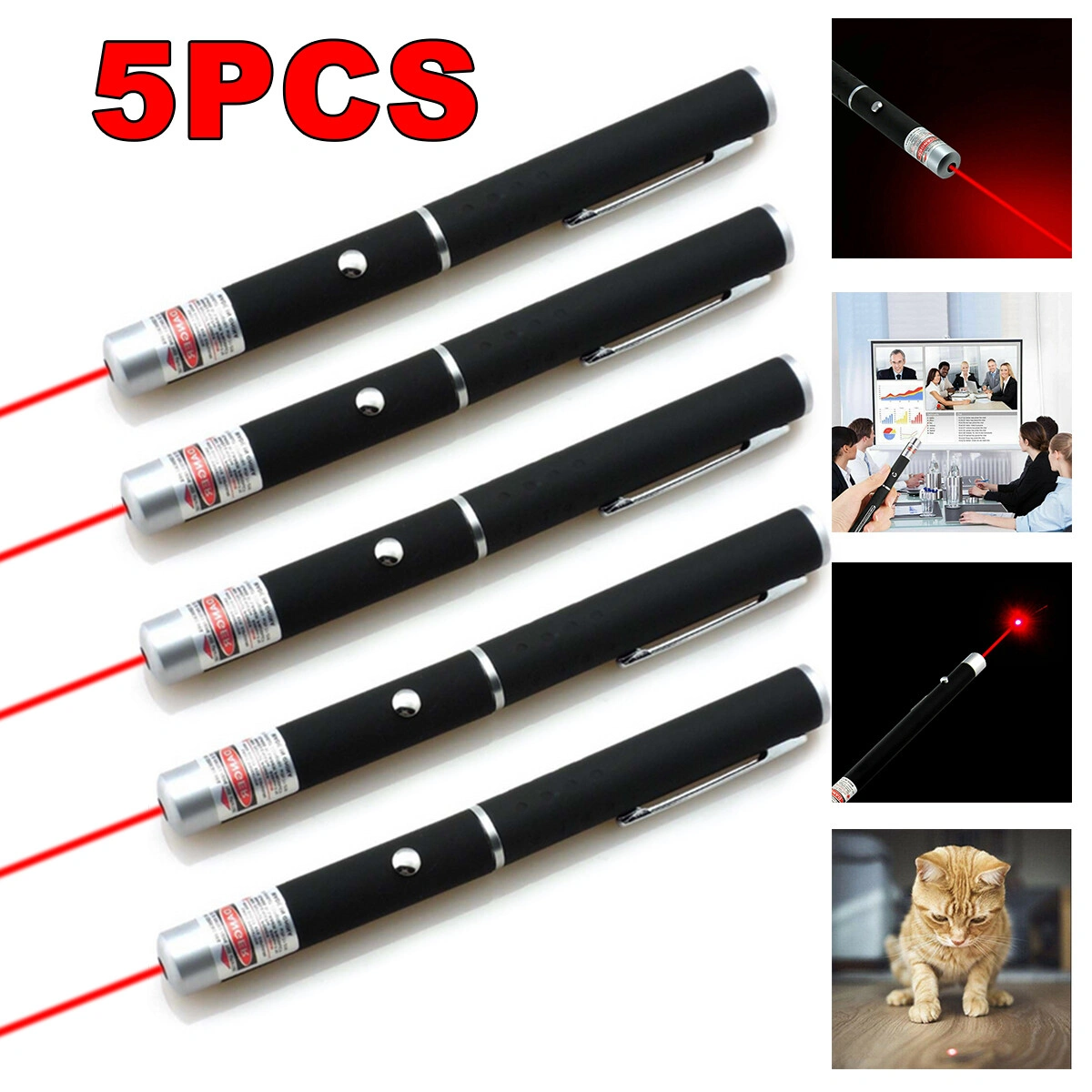 5PCS Laser Pointer Pen 650nm Red Beam 1mW Compact Keychain for Presentation