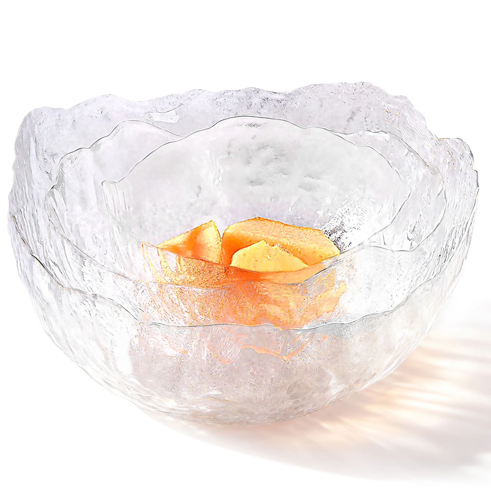 Glass Salad Bowl Set of 3, Ice Glass Look Mixing Bowl with Gold Rim, Versatile Serving Bowl for Salads, Snacks, Fruit & Desserts