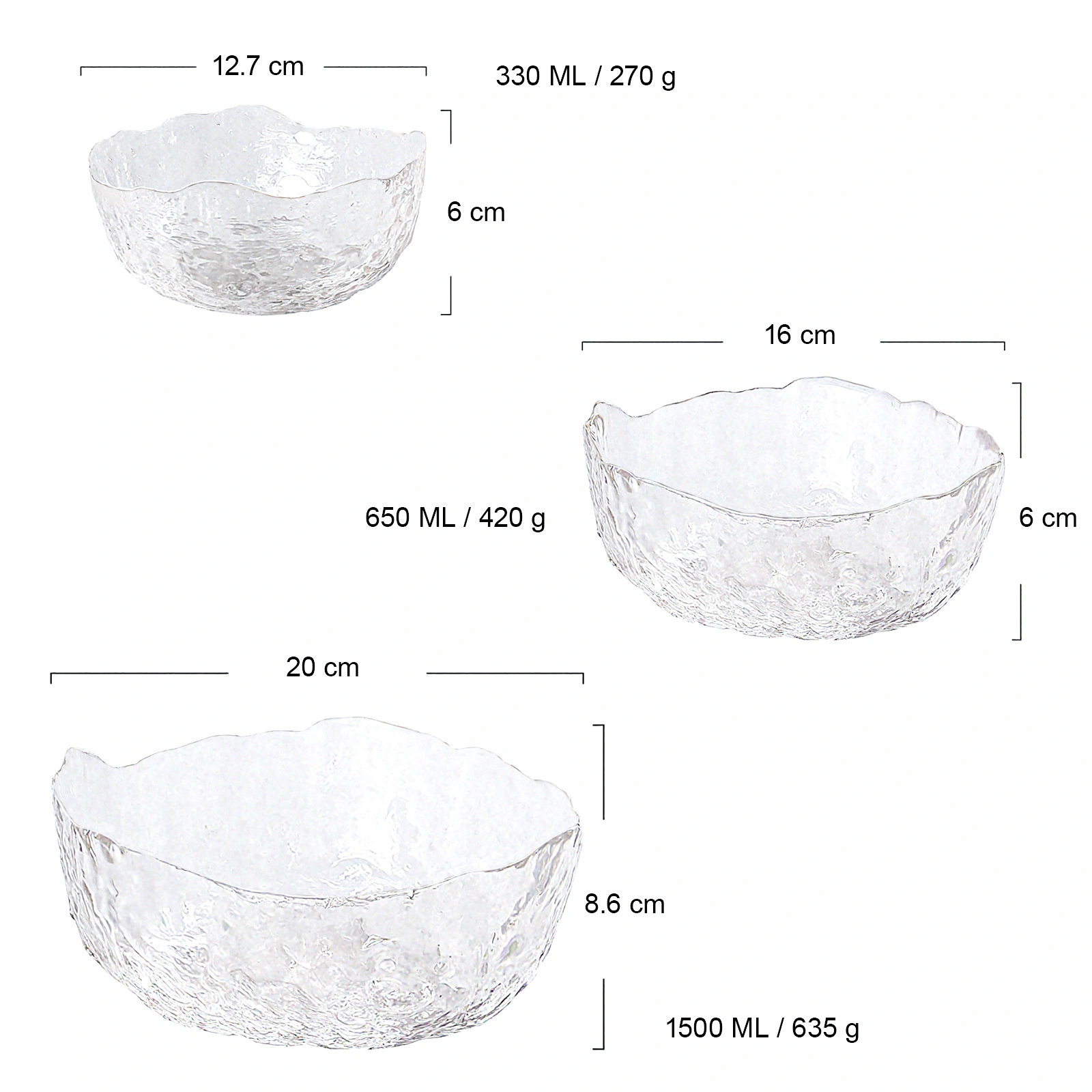 Glass Salad Bowl Set of 3, Ice Glass Look Mixing Bowl with Gold Rim, Versatile Serving Bowl for Salads, Snacks, Fruit & Desserts view 2