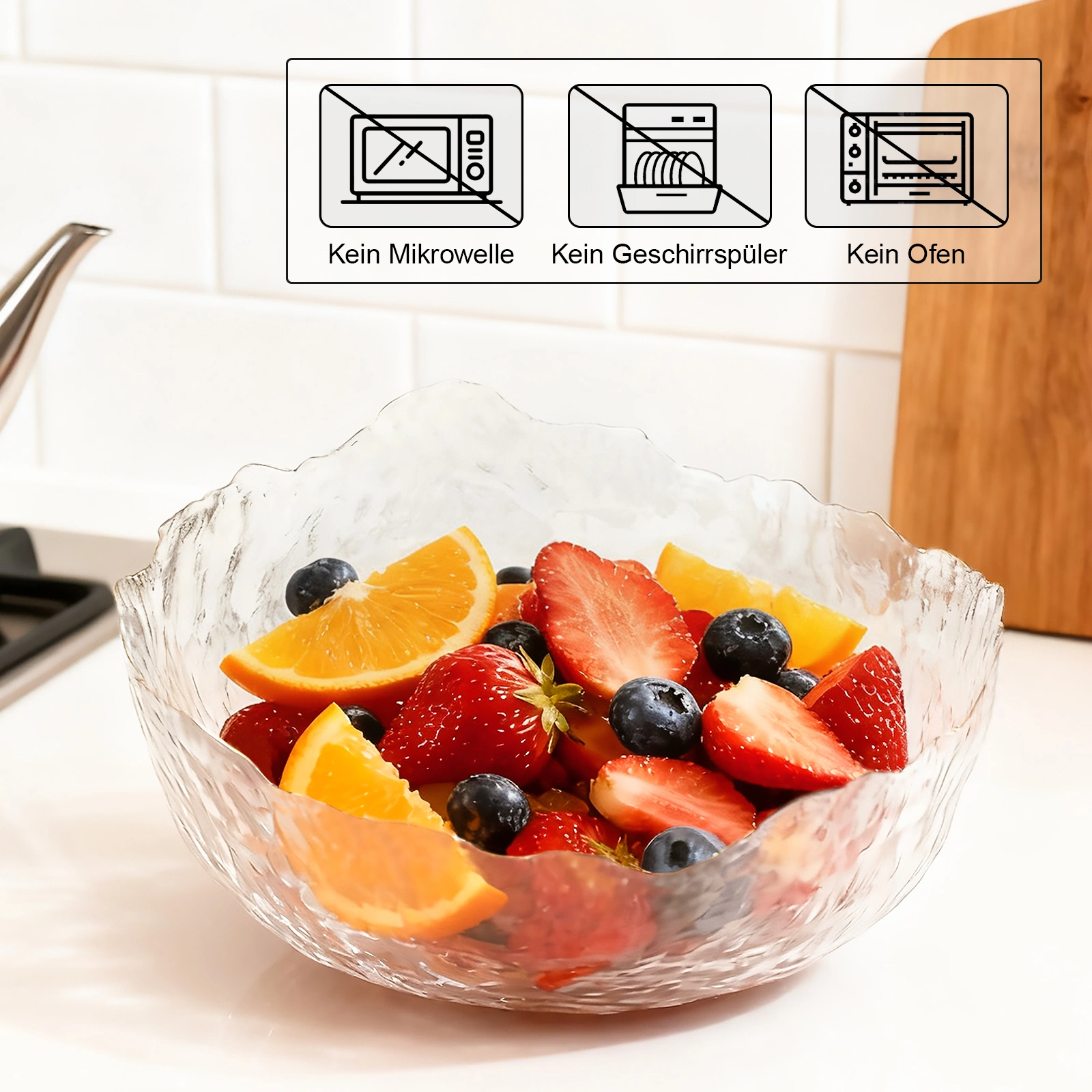 Glass Salad Bowl Set of 3, Ice Glass Look Mixing Bowl with Gold Rim, Versatile Serving Bowl for Salads, Snacks, Fruit & Desserts view 5