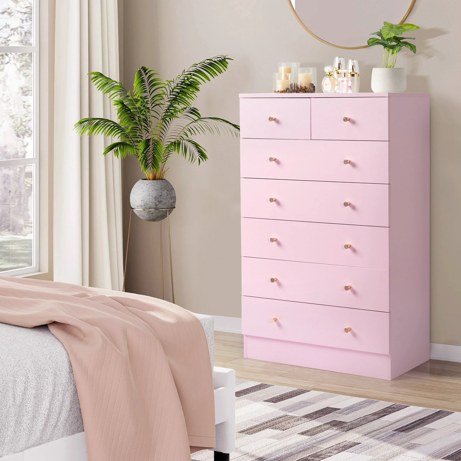 Modern Simple 7-Drawer Dresser Pink view 11