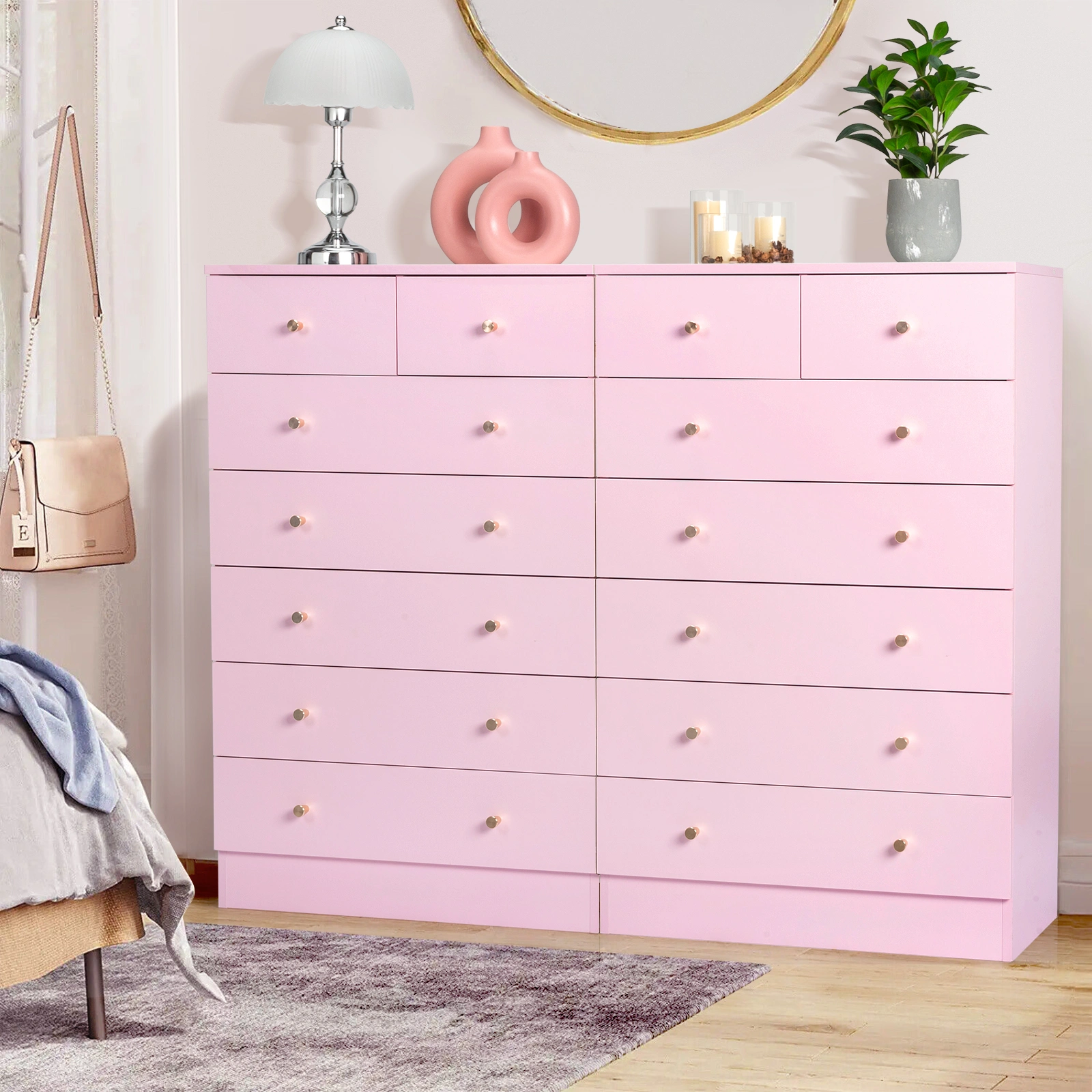 Modern Simple 7-Drawer Dresser Pink view 12