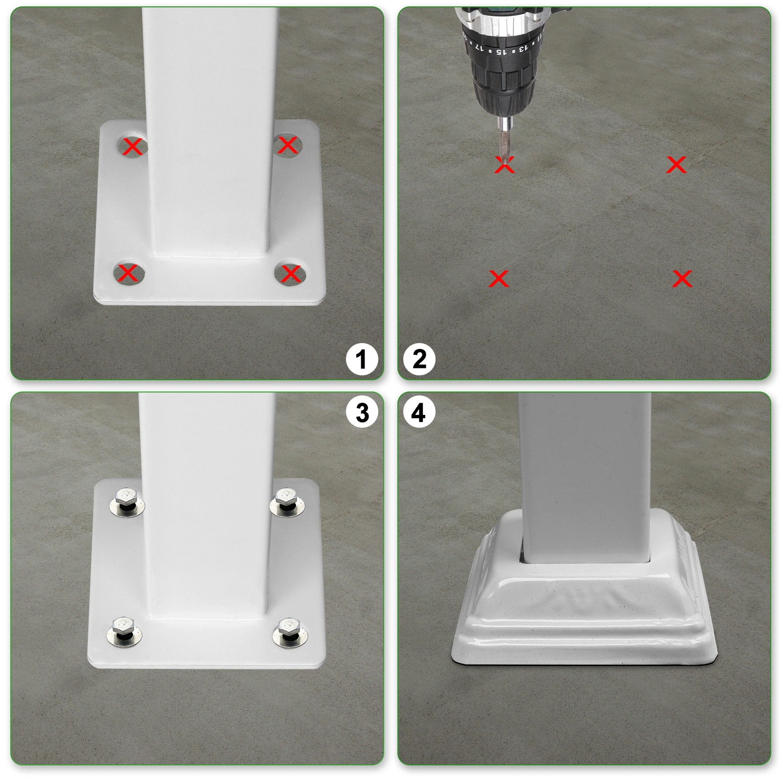 Handrails for Outdoor Steps, Iron Handrail Fits 2 Step, Transitional Handrail with Installation Kit, White view 9