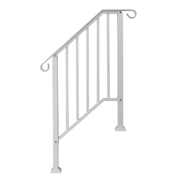 Handrails for Outdoor Steps, Iron Handrail Fits 2 Step, Transitional Handrail with Installation Kit, White view 2