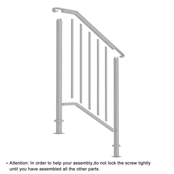 Handrails for Outdoor Steps, Iron Handrail Fits 2 Step, Transitional Handrail with Installation Kit, White view 3
