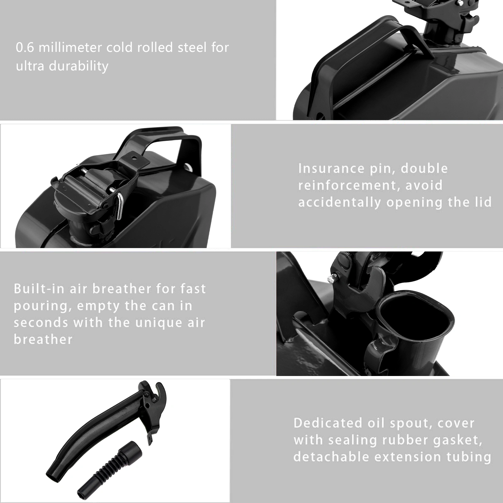 1PC 5L Black Iron Oil Can with 0.6mm Spout, Heavy-Duty Metal Lubricating Oil Dispenser view 3
